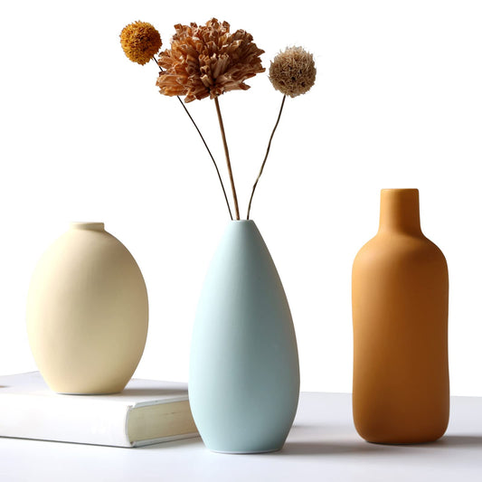 Abbittar Ceramic Vase Set of 3, Flower Vase Minimalism Style for Rustic Home Decor, Modern Farmhouse Decor, Living Room Decor, Shelf Decor, Table, Bookshelf, Mantel and Entryway Decor-Multicolor