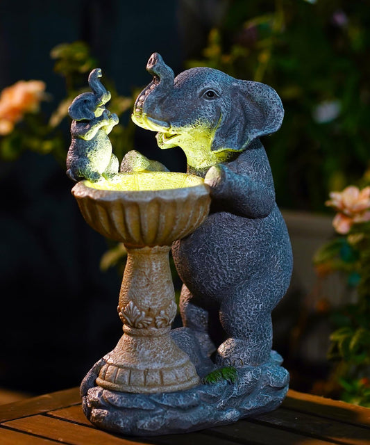 Nacome Solar Birdbath Garden Statue for Decor: Outdoor Sculpture for Outside Ornament Yard Art Lawn Porch Patio Balcony - Unique Birthday Choice for Women Mom Lover [Elephant]