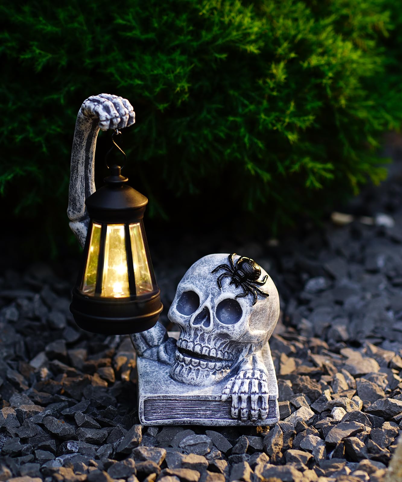 Nacome Halloween Solar Skull Statue Decor: Scary Skeleton Garden Decorations for Outdoor, Holiday, Party, Indoor, Yard, Lawn - Ideal Gag Choice for Men, Father, Birthday [White]