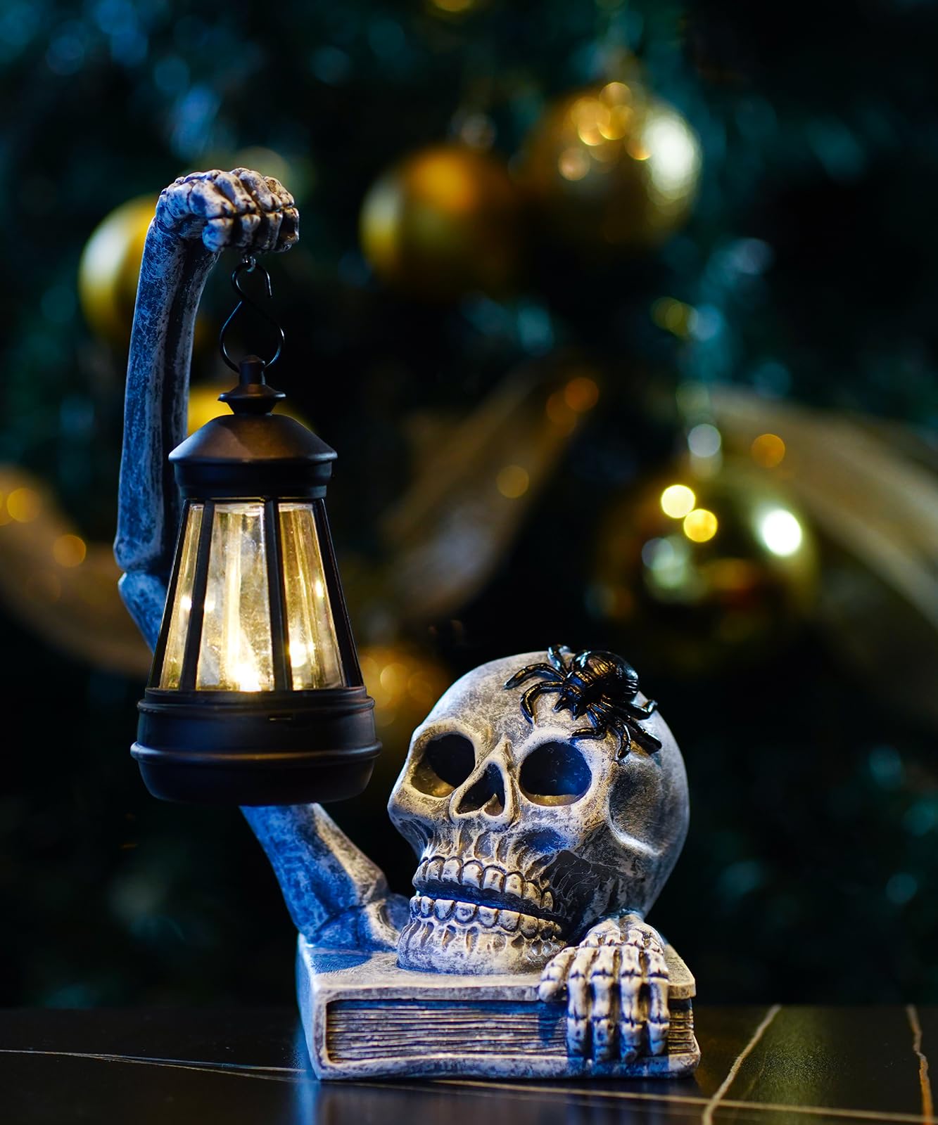 Nacome Halloween Solar Skull Statue Decor: Scary Skeleton Garden Decorations for Outdoor, Holiday, Party, Indoor, Yard, Lawn - Ideal Gag Choice for Men, Father, Birthday [White]