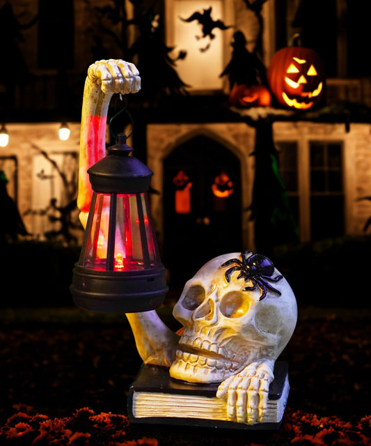 Nacome Halloween Solar Skull Statue Decor: Scary Skeleton Garden Decorations for Outdoor, Holiday, Party, Indoor, Yard, Lawn - Ideal Gag Choice for Men, Father, Birthday [White]