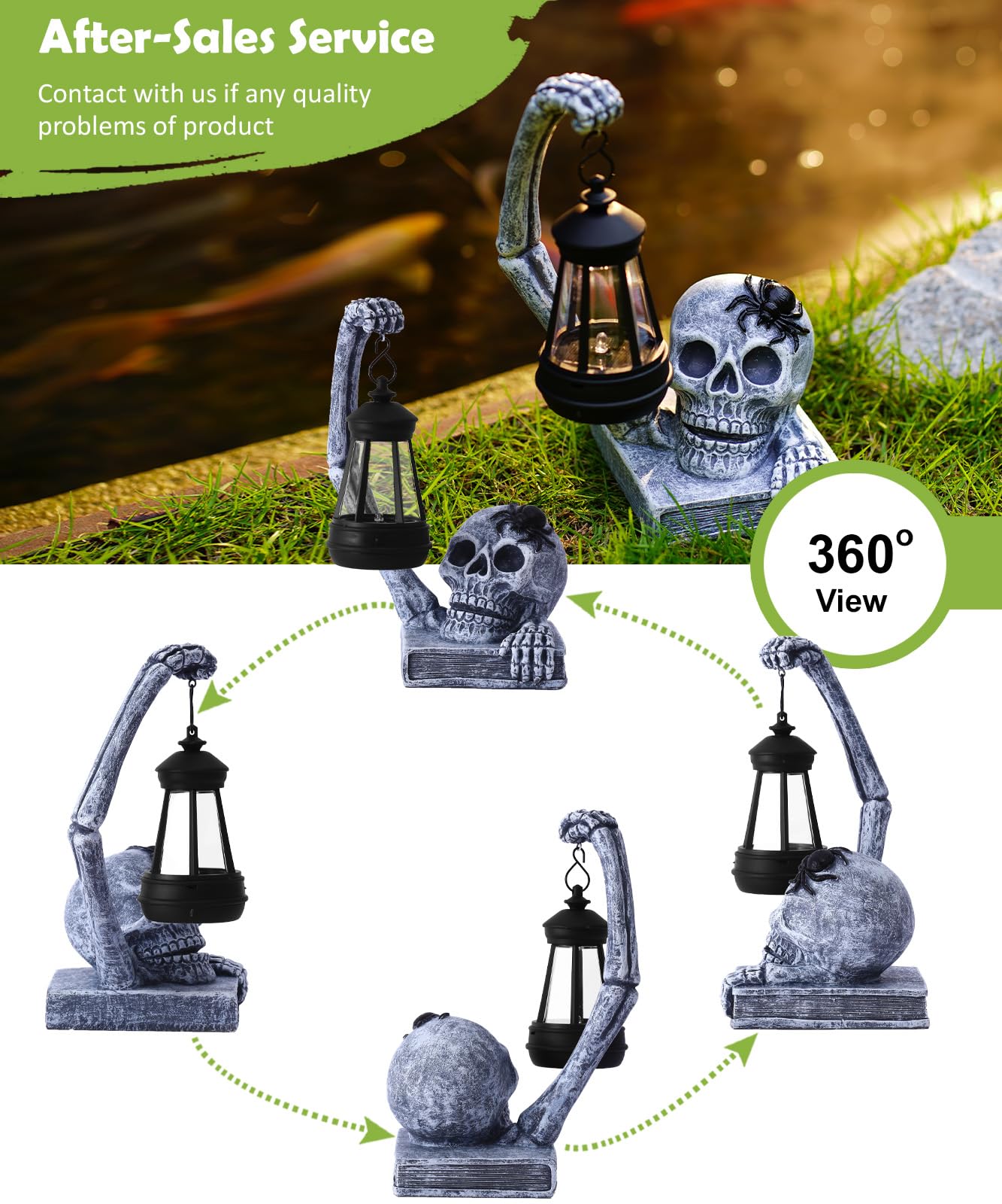Nacome Halloween Solar Skull Statue Decor: Scary Skeleton Garden Decorations for Outdoor, Holiday, Party, Indoor, Yard, Lawn - Ideal Gag Choice for Men, Father, Birthday [White]