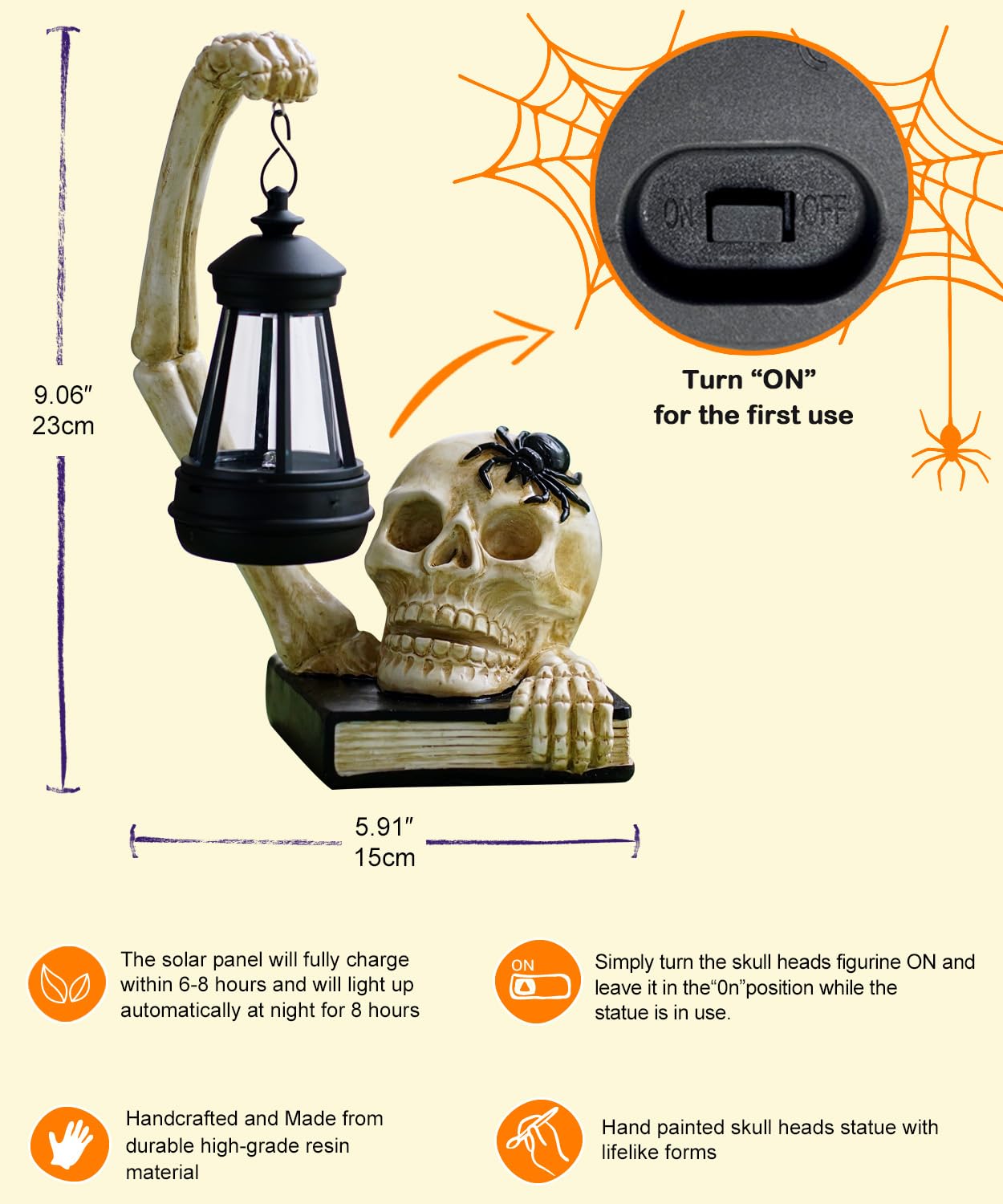 Nacome Halloween Solar Skull Statue Decor: Scary Skeleton Garden Decorations for Outdoor, Holiday, Party, Indoor, Yard, Lawn - Ideal Gag Choice for Men, Father, Birthday [White]