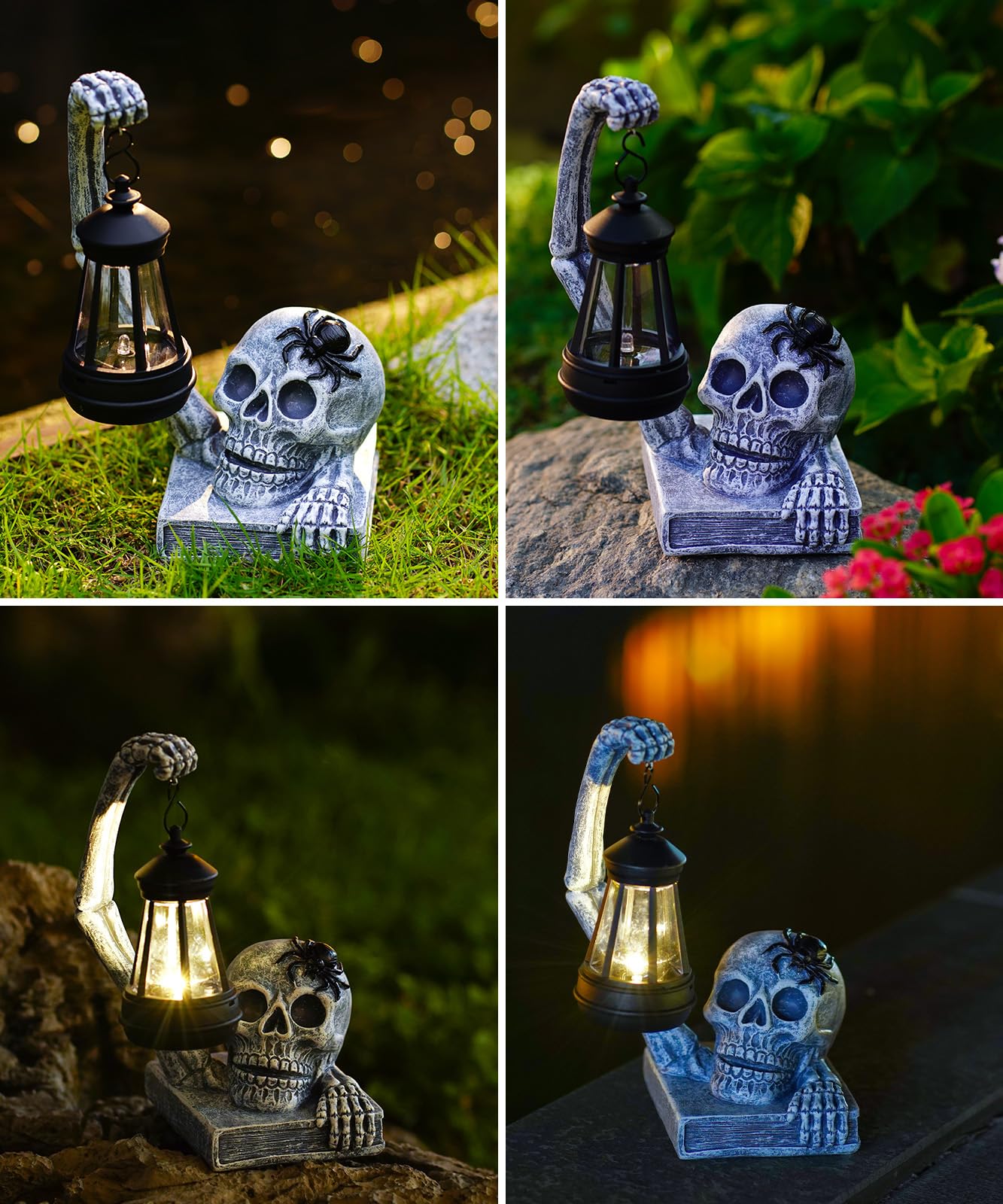 Nacome Halloween Solar Skull Statue Decor: Scary Skeleton Garden Decorations for Outdoor, Holiday, Party, Indoor, Yard, Lawn - Ideal Gag Choice for Men, Father, Birthday [White]