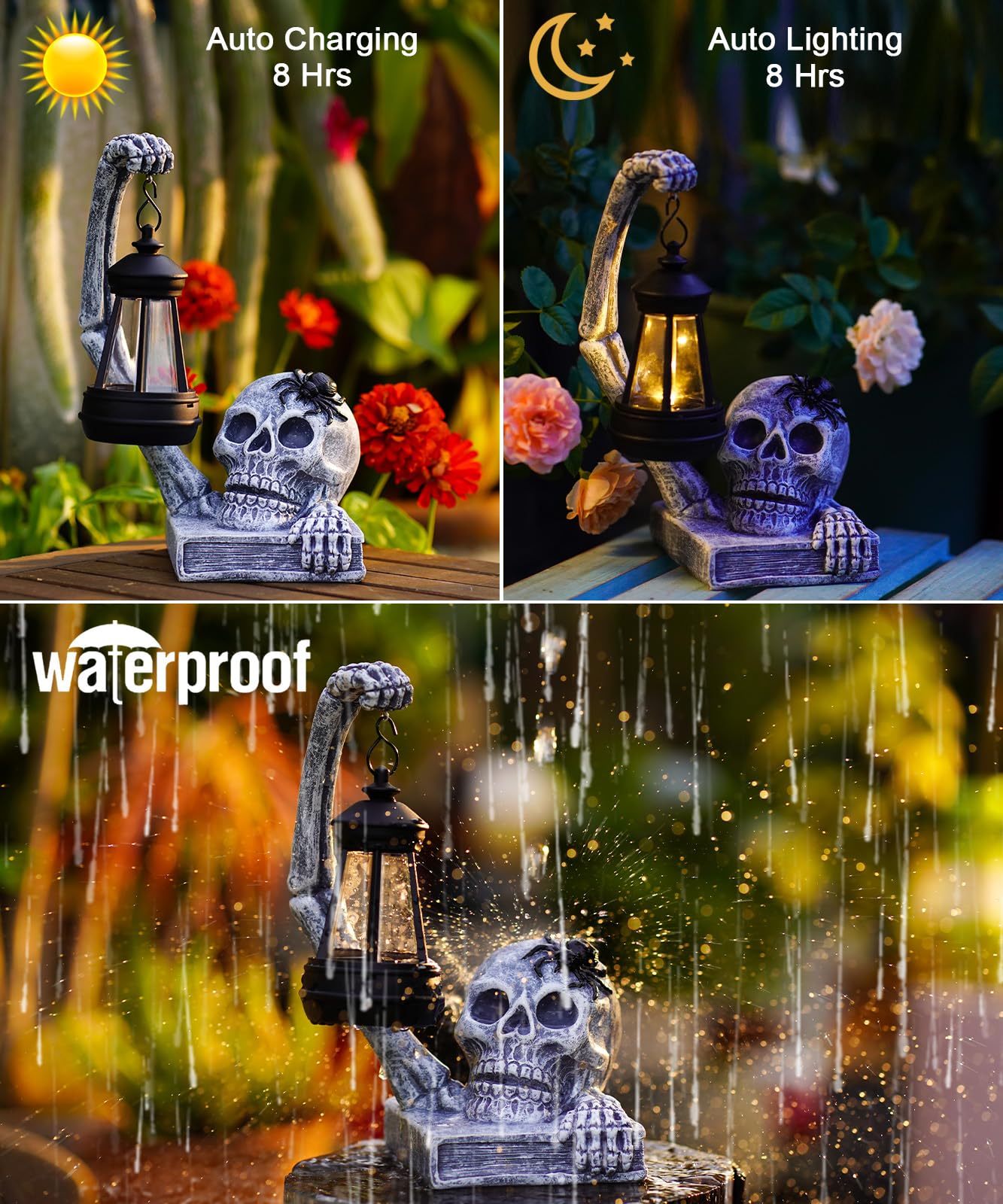 Nacome Halloween Solar Skull Statue Decor: Scary Skeleton Garden Decorations for Outdoor, Holiday, Party, Indoor, Yard, Lawn - Ideal Gag Choice for Men, Father, Birthday [White]
